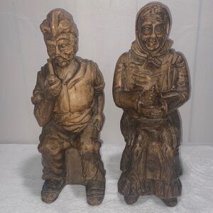 Wooden Hand Carved Statues Figurines Husband Wife Made in Spain